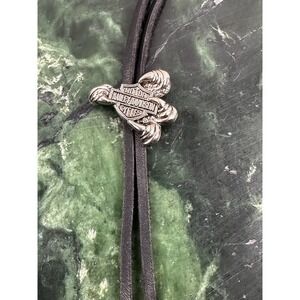 Harley Davidson Black Leather Cord Adjustable Slide Logo Necklace Bolo Style